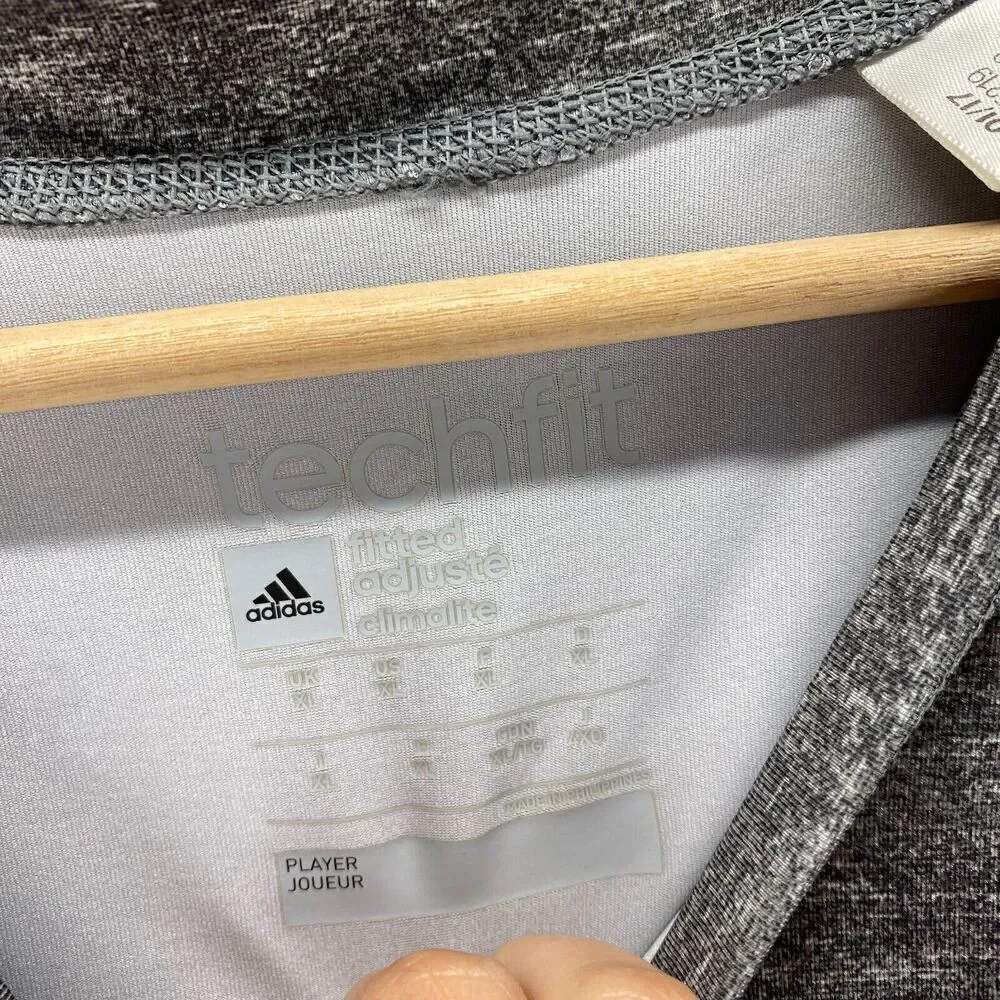 Adidas Activewear T-Shirt Men XL Gray Fitted Techfit Crew Neck Short Sleeve